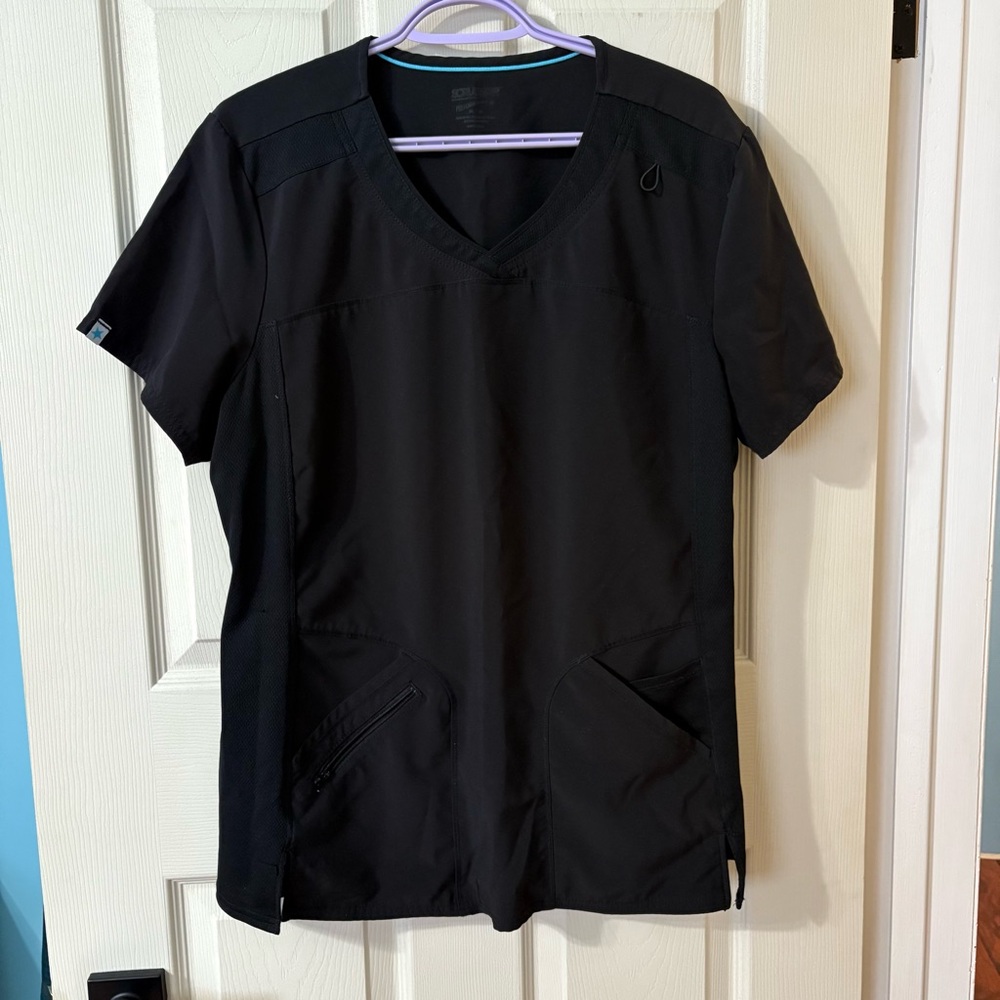☀️Women's Black  V-Neck Scrub Top XL